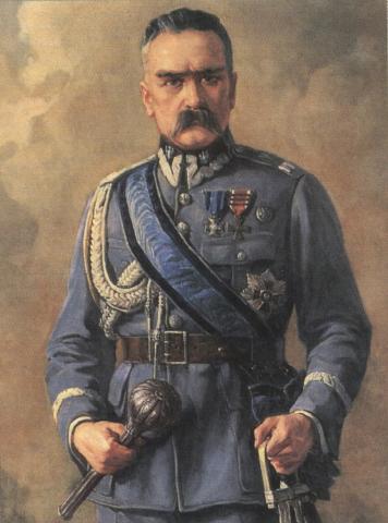 Obraz przedstawia Józefa Piłsudskiego - patrona szkoły.