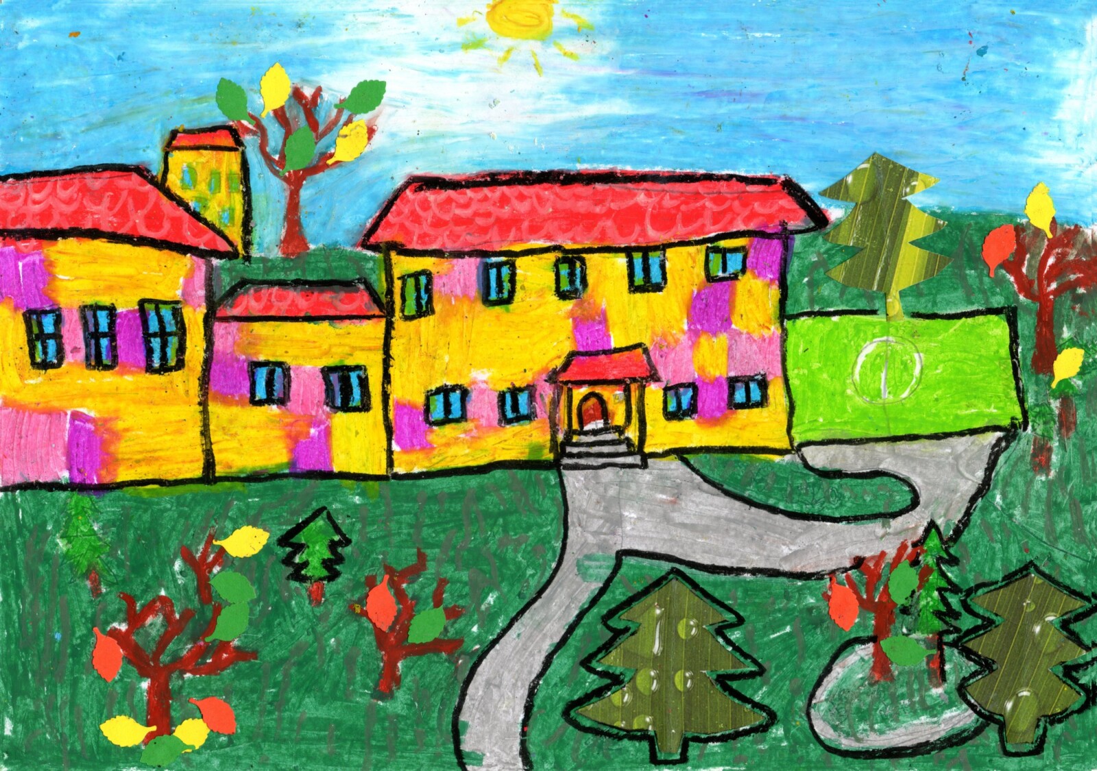 Rysunek kolorowej szkoły.
